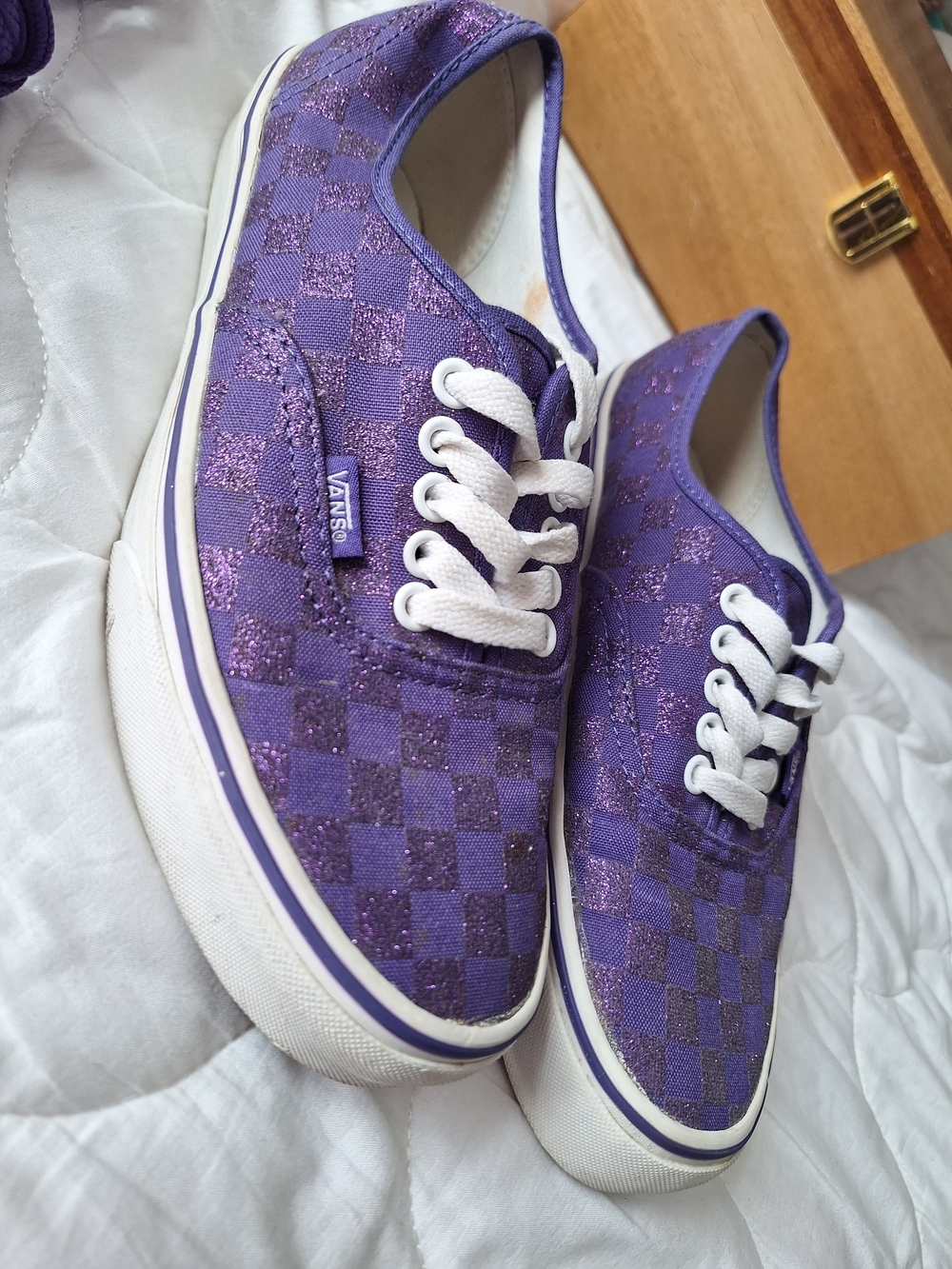 Vans Mens Purple Glitter Checkerboard Lace-Up Sneakers
